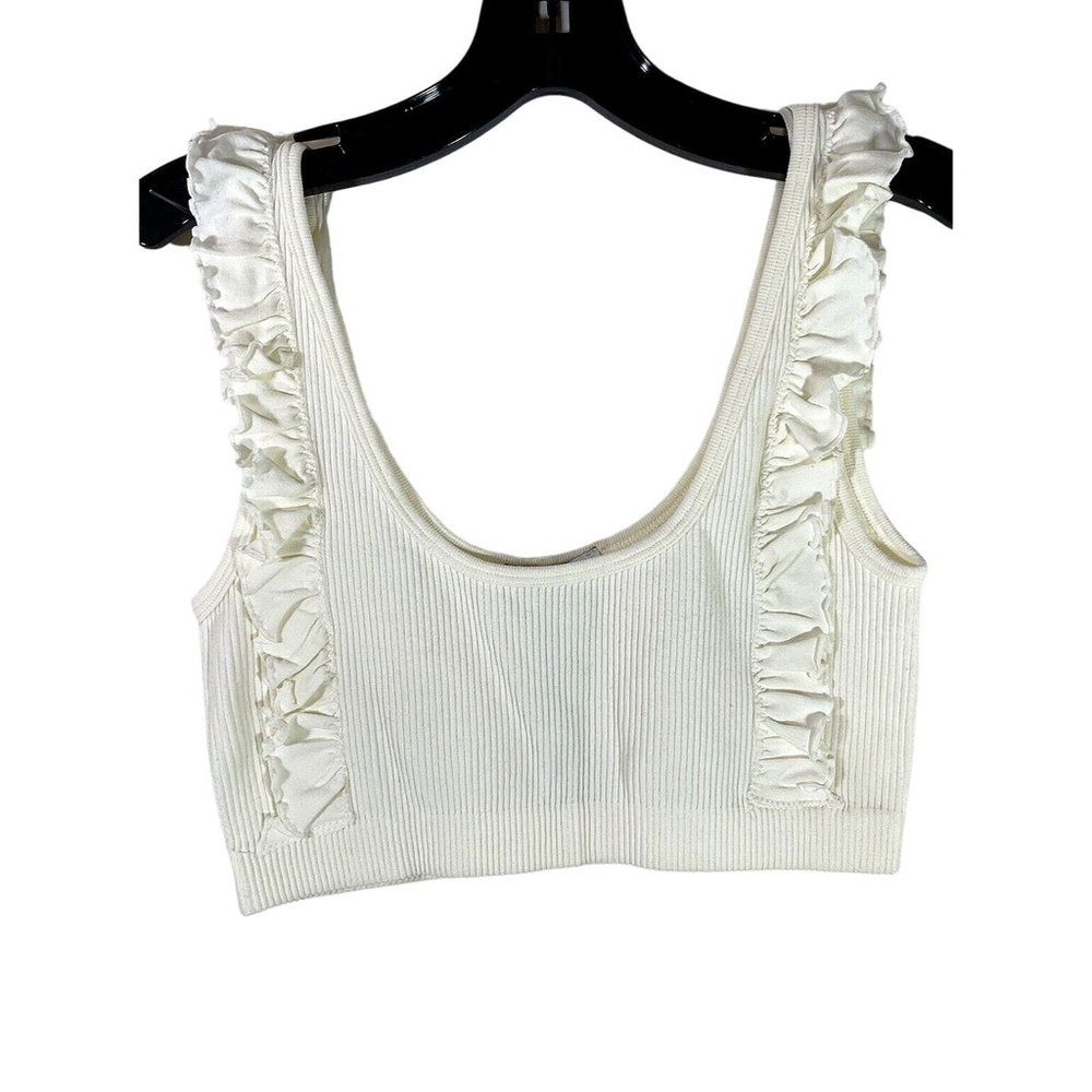 Zara Ivory Ruffle Ribbed Crop Tank Top Sz XS/S